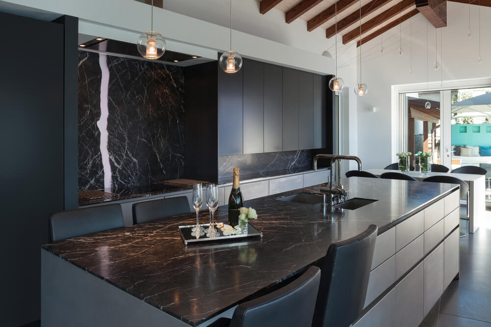 black marble kitchen worktop